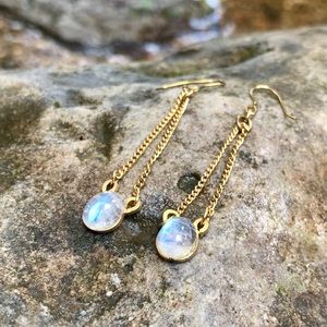 14k Gold Rainbow Moonstone Earrings